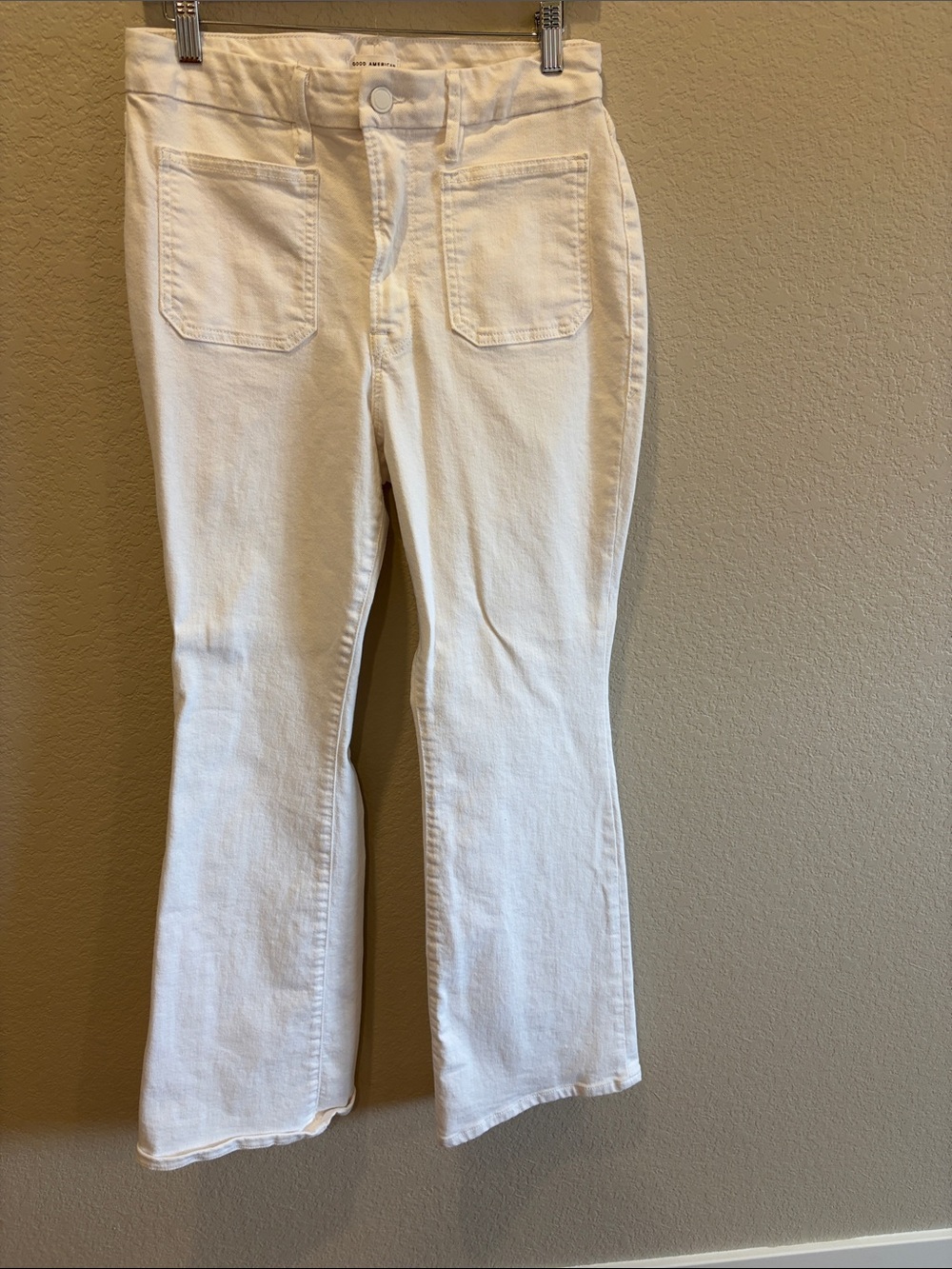 Good American White Wide-Leg Flare Jeans